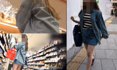 【振り向かれ、危うし。】生足デニムのおしゃれギャルちゃんの白ｐプリケツにくい込み最高。