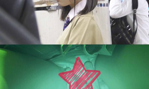 【電車痴漢】顔出し制服JK★膣口からマン汁が垂れ落ちる瞬間激写★ツインテ美少女★